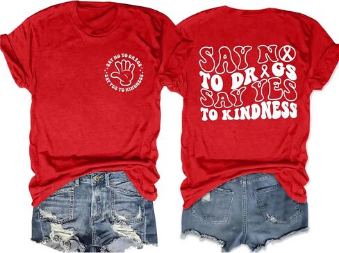 Red Ribbon Week Shirt Women Wear Red for Awareness Week T-Shirt Prevention Tee Tops in Saudi Arabia