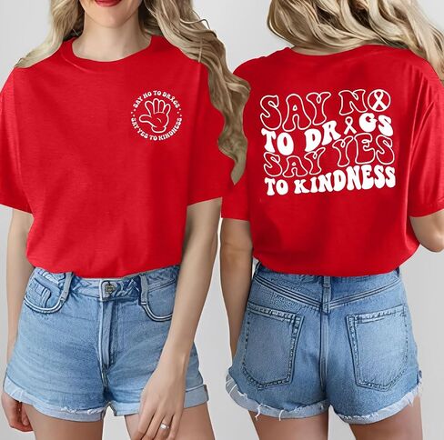 Red Ribbon Week Shirt Women Wear Red for Awareness Week T-Shirt Prevention Tee Tops in Saudi Arabia