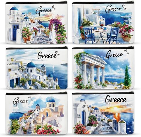 6 Pcs Greece Makeup Bags Gifts for Women, Greece Souvenirs Greek Mythology Gifts Greece Travel Must Haves Watercolor Cosmetic Bag for Girls Wife Best Friend Sister Daughter Coworkers in Kuwait