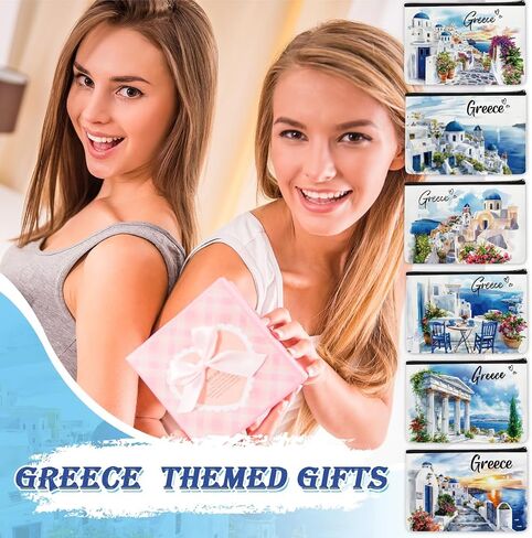 6 Pcs Greece Makeup Bags Gifts for Women, Greece Souvenirs Greek Mythology Gifts Greece Travel Must Haves Watercolor Cosmetic Bag for Girls Wife Best Friend Sister Daughter Coworkers in Kuwait