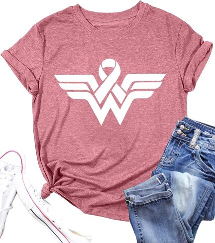 Breast Cancer Shirts Women in October We Wear Pink Tshirt Pink Ribbon Short Sleeve Tee Cancer Survivor Gifts Tops in Kuwait
