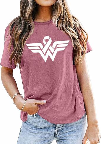 Breast Cancer Shirts Women in October We Wear Pink Tshirt Pink Ribbon Short Sleeve Tee Cancer Survivor Gifts Tops in Kuwait