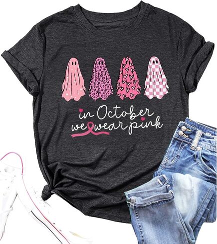 Breast Cancer Shirts Women in October We Wear Pink Tshirt Pink Ribbon Short Sleeve Tee Cancer Survivor Gifts Tops in Kuwait