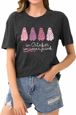Breast Cancer Shirts Women in October We Wear Pink Tshirt Pink Ribbon Short Sleeve Tee Cancer Survivor Gifts Tops in Kuwait