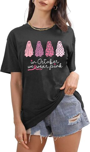 Breast Cancer Shirts Women in October We Wear Pink Tshirt Pink Ribbon Short Sleeve Tee Cancer Survivor Gifts Tops in Kuwait