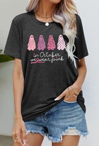 Breast Cancer Shirts Women in October We Wear Pink Tshirt Pink Ribbon Short Sleeve Tee Cancer Survivor Gifts Tops in Kuwait