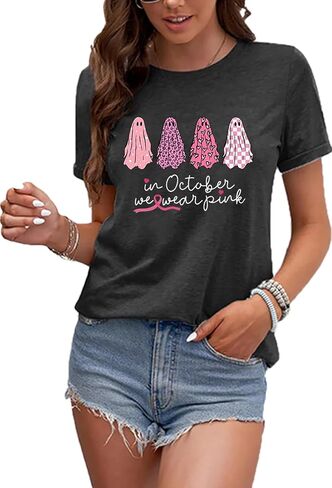 Breast Cancer Shirts Women in October We Wear Pink Tshirt Pink Ribbon Short Sleeve Tee Cancer Survivor Gifts Tops in Kuwait