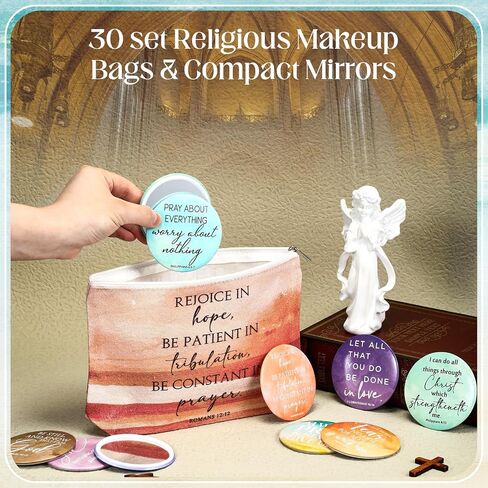 Reginary 30 Set Christian Gifts for Women 30 Religious Canvas Makeup Bags 30 Bible Verse Compact Mirrors Church Gifts for Ladies Group Pastor's Wife Clergy Appreciation(Neutral Colors,Aesthetic Style) in Saudi Arabia