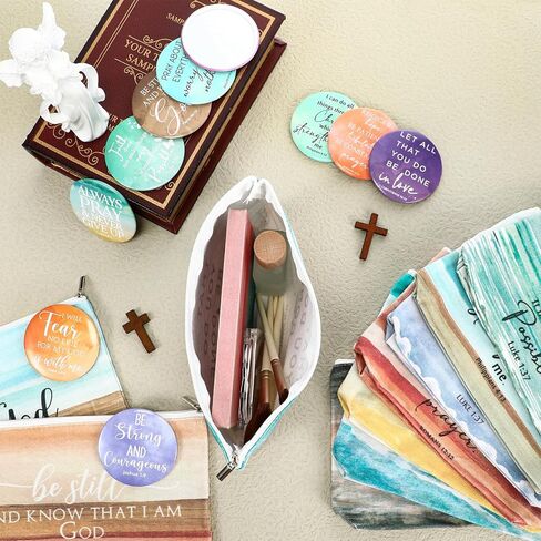Reginary 30 Set Christian Gifts for Women 30 Religious Canvas Makeup Bags 30 Bible Verse Compact Mirrors Church Gifts for Ladies Group Pastor's Wife Clergy Appreciation(Neutral Colors,Aesthetic Style) in Saudi Arabia