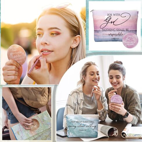 Reginary 30 Set Christian Gifts for Women 30 Religious Canvas Makeup Bags 30 Bible Verse Compact Mirrors Church Gifts for Ladies Group Pastor's Wife Clergy Appreciation(Neutral Colors,Aesthetic Style) in Saudi Arabia
