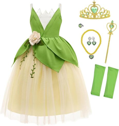 Princess Tiana Costume for Girls Green Frog Fairy Fancy Dress Halloween Birthday Party Outfits Clothes in Saudi Arabia