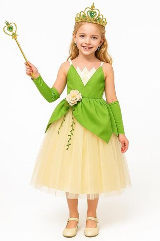 Princess Tiana Costume for Girls Green Frog Fairy Fancy Dress Halloween Birthday Party Outfits Clothes in Saudi Arabia