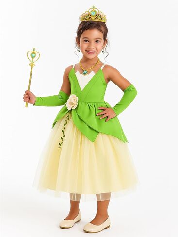 Princess Tiana Costume for Girls Green Frog Fairy Fancy Dress Halloween Birthday Party Outfits Clothes in Saudi Arabia