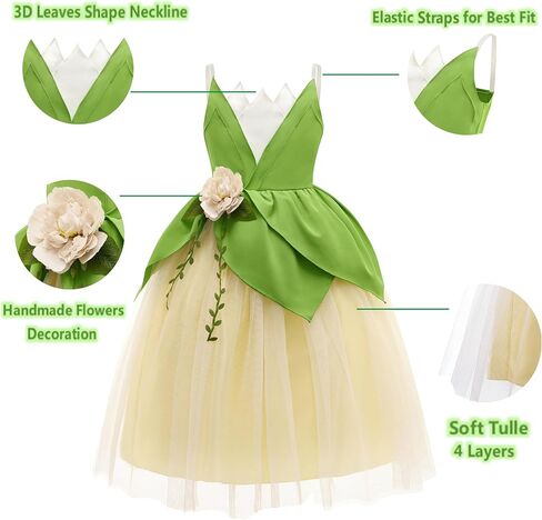 Princess Tiana Costume for Girls Green Frog Fairy Fancy Dress Halloween Birthday Party Outfits Clothes in Saudi Arabia