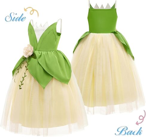 Princess Tiana Costume for Girls Green Frog Fairy Fancy Dress Halloween Birthday Party Outfits Clothes in Saudi Arabia