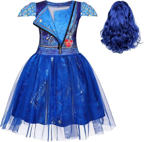 Mal Costume for Girls Cosplay Evie Outfit Villian Kids Princess Halloween Party Dress Up with Wig in Saudi Arabia