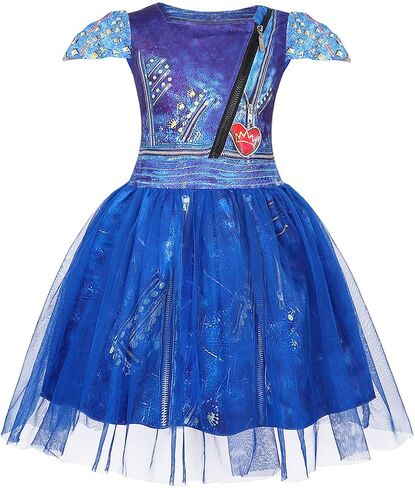 Mal Costume for Girls Cosplay Evie Outfit Villian Kids Princess Halloween Party Dress Up with Wig in Saudi Arabia