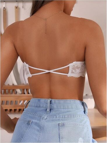 GORGLITTER Women's Floral Lace Strapless Bra Front Closure Push Up Bandeau Underwire Bralettes in Saudi Arabia