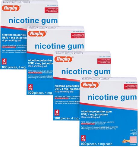 Rugby Polacrilex 4mg Nicotine Gum - Smoking and Vaping Quitting Aid - Sugar-Free - 100 Count - Coated Cinnamon Flavor (3 Pack) in Kuwait