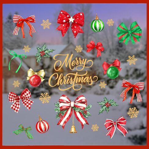 mfault عيد ميلاد سعيد القوس نافذة التشبث، عيد الميلاد كوكيت الشريط كرات الذهب ندفة الثلج ملصقات preppy الشارات الزينة، عطلة الشتاء هولي التوت ديكور المنزل المطبخ in Saudi Arabia