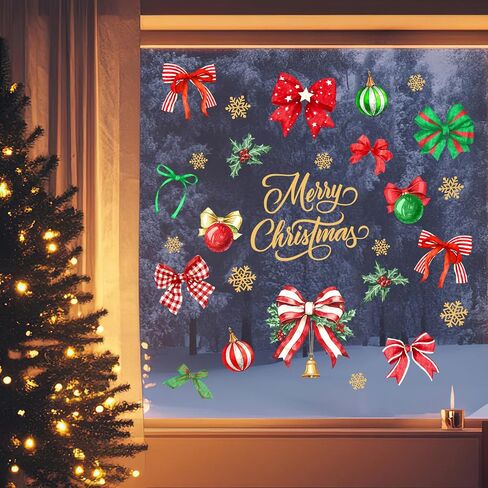 mfault عيد ميلاد سعيد القوس نافذة التشبث، عيد الميلاد كوكيت الشريط كرات الذهب ندفة الثلج ملصقات preppy الشارات الزينة، عطلة الشتاء هولي التوت ديكور المنزل المطبخ in Saudi Arabia