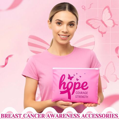 Yexiya 300 Pcs Breast Cancer Awareness Makeup Bags Set, Pink Ribbon Cosmetic Pouches Waterproof EVA Zipper Travel Toiletry Bags Breast Cancer Awareness Accessories Survivor Gifts for Woman and Charity in Saudi Arabia