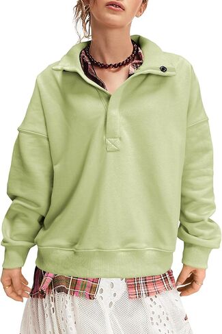 بلوزات كاجوال للنساء، بلوفر عصري بأكمام طويلة وربع أزرار، وقمصان خفيفة الوزن، وملابس خريفية فضفاضة in Kuwait