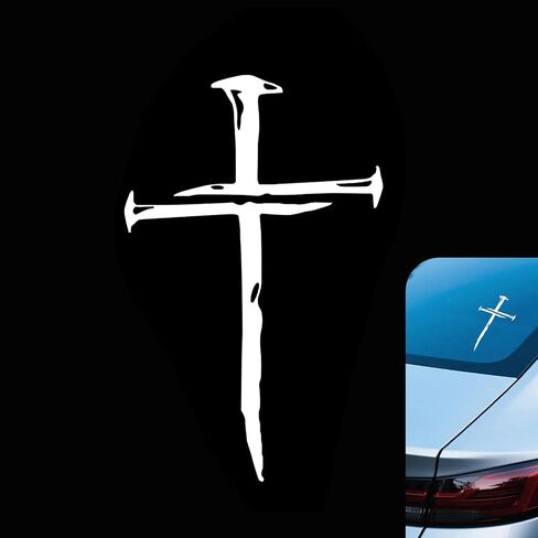 ملصق Cross of Nails، ملصق فينيل مقاوم للماء قابل للإزالة للسيارات والشاحنات والدراجات النارية وأجهزة الكمبيوتر المحمولة وملصق النوافذ (أبيض) in Kuwait