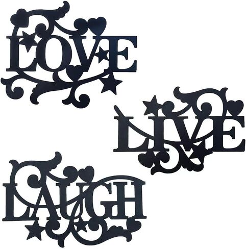 Manortang ديكور جدار معدني الحب LIVE LAUGH المطبخ ديكور جدار الفن، ماتي الأسود صورة ظلية الجدار شنقا الديكور علامة جدار Scupture لغرفة المعيشة غرفة نوم المطبخ الديكور الداخلي، مجموعة من 3 in Kuwait