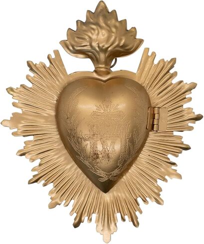 Metal Milagros Heart Wall Ornament | 5" Tall | Mexican Inspired Folk Art Religious Wall Decor | Gold-Tone | Immaculate Heart of Mary Symbol | Catholic Home Decoration (Gold-Tone) in Saudi Arabia