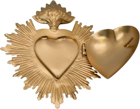 Metal Milagros Heart Wall Ornament | 5" Tall | Mexican Inspired Folk Art Religious Wall Decor | Gold-Tone | Immaculate Heart of Mary Symbol | Catholic Home Decoration (Gold-Tone) in Saudi Arabia
