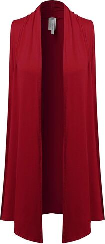 Women's Solid Open Front Draped Neck Sleeveless Vest Cardigan - Made in USA in Kuwait