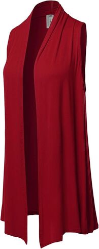 Women's Solid Open Front Draped Neck Sleeveless Vest Cardigan - Made in USA in Kuwait