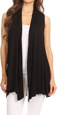 Women's Solid Open Front Draped Neck Sleeveless Vest Cardigan - Made in USA in Kuwait