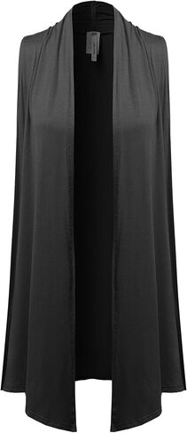 Women's Solid Open Front Draped Neck Sleeveless Vest Cardigan - Made in USA in Kuwait