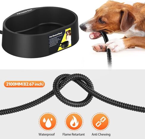 Heated Water Bowl for Dogs & Cats, Waterproof Heated Dog Bowl with Chew Resistant Cord, Large Heated Pet Bowl, Provide Warmable Water for Dogs, Cats, Chicken, Birds in Winter 3.2L（Black） in Kuwait