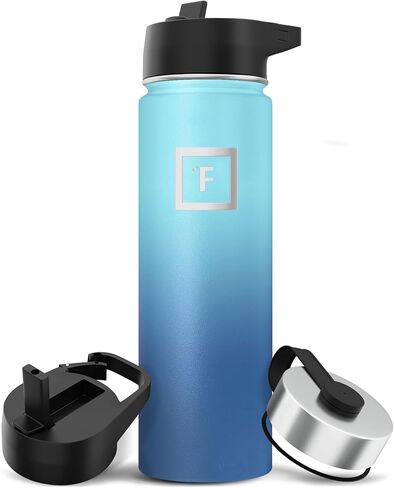 IRON °FLASK Camping & Hiking Hydration Flask, Wide Mouth, 3 Straw Lids, Stainless Steel Outdoor Water Bottle, Double Walled, Insulated Thermos, Metal Canteen - Dark Pine Speckle, 22 Oz in Kuwait