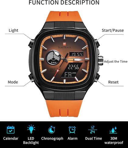 Mens Watches Unique Fashion Casual Watches for Men Analog Digital Luminous Chronograph Multifunctional Sprot Quartz Wrist Watch with Silicone Strap Elegant Gifts for Men in Kuwait