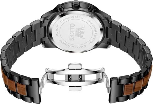 OLEVS Men Watch Stainless Steel Wood Accent Multi Function Dial Luminous Waterproof Casual Luxury Business Watch in Saudi Arabia