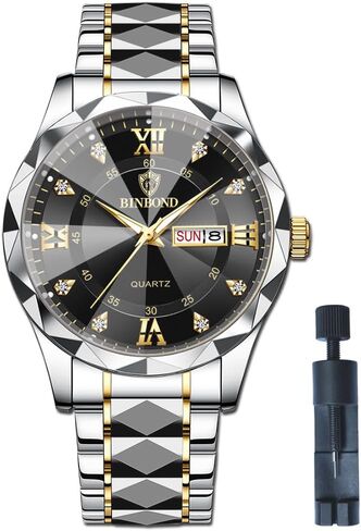 ساعات يد رجالية، ساعات من الفولاذ المقاوم للصدأ للرجال أسبوع/تاريخ تقويم كوارتز ساعة مقاومة للماء للرجال فستان عمل ساعة يد مضيئة للرجال in Kuwait