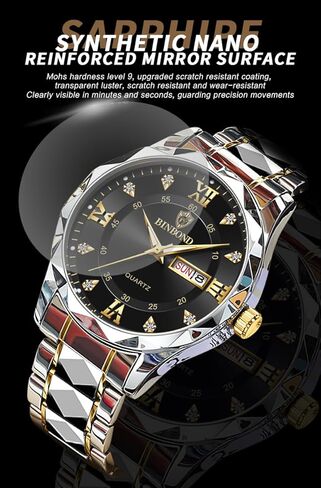 ساعات يد رجالية، ساعات من الفولاذ المقاوم للصدأ للرجال أسبوع/تاريخ تقويم كوارتز ساعة مقاومة للماء للرجال فستان عمل ساعة يد مضيئة للرجال in Kuwait