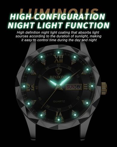 ساعات يد رجالية، ساعات من الفولاذ المقاوم للصدأ للرجال أسبوع/تاريخ تقويم كوارتز ساعة مقاومة للماء للرجال فستان عمل ساعة يد مضيئة للرجال in Kuwait
