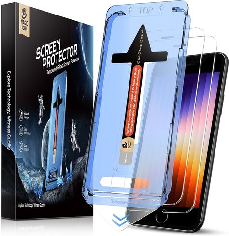 واقي شاشة MAGIC JOHN مكون من قطعتين لهاتف iPhone SE 3/SE 2 (إصدار 2022/2020)، زجاج مقسى iPhone7/8/6، إزالة تلقائية للغبار، خالية من الفقاعات، سهلة التركيب in Saudi Arabia