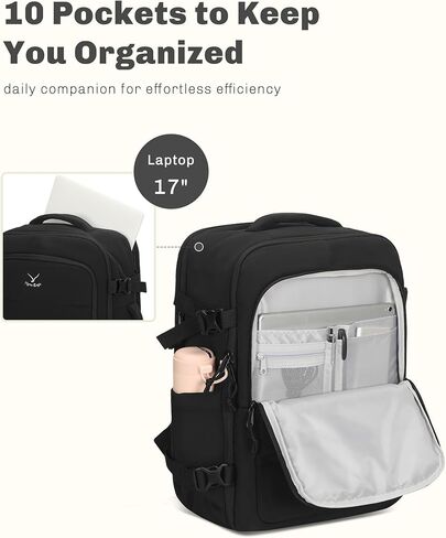 Hynes Eagle Travel Backpack for Women Puffer Flight Approved Carry On Backpack 17 inch Laptop Personal Item Weekender Bag 30L Black in Kuwait