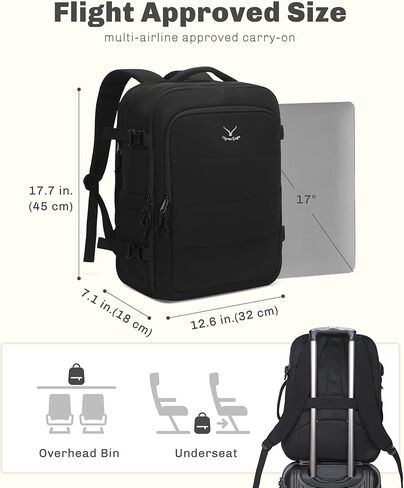 Hynes Eagle Travel Backpack for Women Puffer Flight Approved Carry On Backpack 17 inch Laptop Personal Item Weekender Bag 30L Black in Kuwait