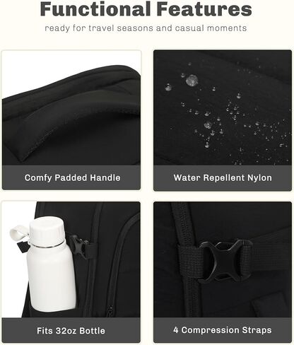 Hynes Eagle Travel Backpack for Women Puffer Flight Approved Carry On Backpack 17 inch Laptop Personal Item Weekender Bag 30L Black in Kuwait