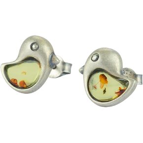Handmade S925 sterling silver inlaid with genuine Baltic amber earrings, simple and classic design, natural energy stone, wooden gift box in Kuwait