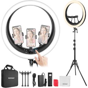 NEEWER RP19H Ring Light 19 Inches with Stand and 3 Phone Holders, Upgraded Touch Control, Smooth Dimming at 1%, 42W CRI 97+ 2540lux, Professional for Streaming Home Office Zoom Call Lighting in Kuwait