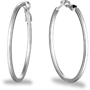 Elegant Oval Hoop Earrings for Women – 925 Sterling Silver with 14K White Gold Plating, Lightweight, Hypoallergenic, Polished Finish in Saudi Arabia