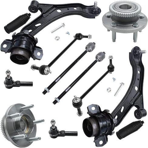 Detroit Axle - Front End 12pc Suspension Kit for 05-10 Ford Mustang 2005 2006 2007 2008 2009 2010, 2 Lower Control Arms 2 Sway Bars 4 Outer & Inner Tie Rods 2 Wheel Bearing Hubs 2 Boots Replacement in Kuwait